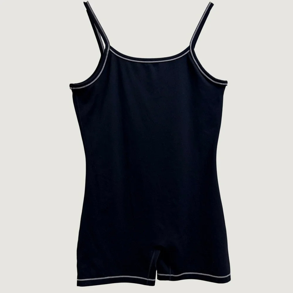 Nike One Dri-FIT Short Bodysuit Black Contrast Stitch Athletic Romper XL Sporty